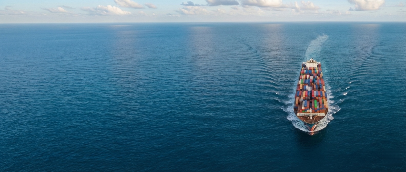 Container ship sailing on blue ocean